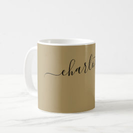 Taza De Café Elegante Color Beige Oscuro Moderno Nombre Persona
