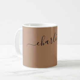 Taza De Café Elegante Color Camello Oscuro Nombre Moderno Perso