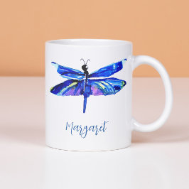 Taza De Café Elegante color de agua pintada a mano con libélula