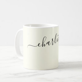 Taza De Café Elegante Color Marfil Moderno Nombre Personalizado
