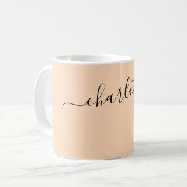 Taza De Café Elegante Color Melocotón Oscuro Moderno Nombre Per