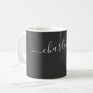 Taza De Café Elegante Color Negro Azabache Moderno Nombre Perso