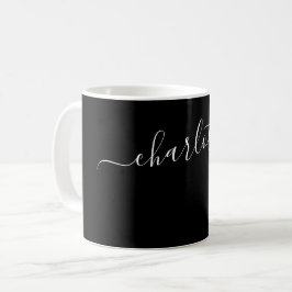Taza De Café Elegante Color Negro Nombre Moderno Personalizado
