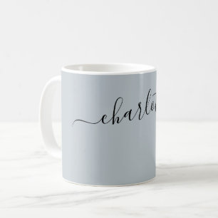 Taza De Café Elegante Color Niebla Plateada Nombre Moderno Pers