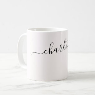 Taza De Café Elegante Color Nieve Nombre Moderno Personalizado