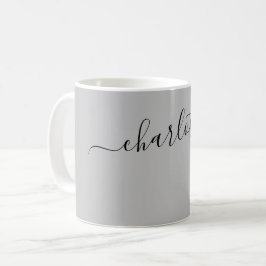 Taza De Café Elegante color plateado moderno nombre personaliza