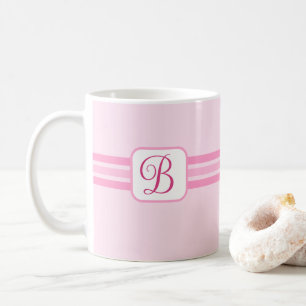 Taza De Café Elegante color rosa claro rayado inicial