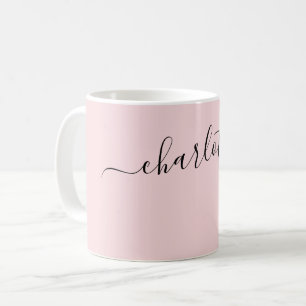 Taza De Café Elegante Color Rosa Pálido Nombre Moderno Personal