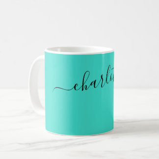 Taza De Café Elegante Color Turquesa Moderno Nombre Personaliza