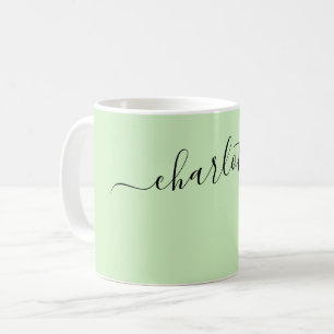Taza De Café Elegante Color Verde Menta Claro Nombre Moderno Pe