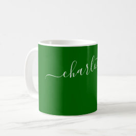 Taza De Café Elegante Color Verde Oscuro Moderno Nombre Persona