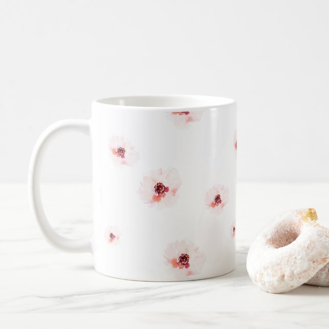 Taza de café elegante con flores de acuarela (Con donut)