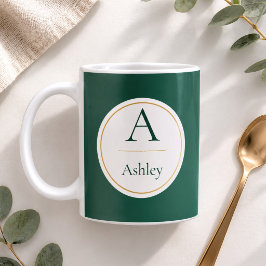 Taza de café elegante con monograma verde personal