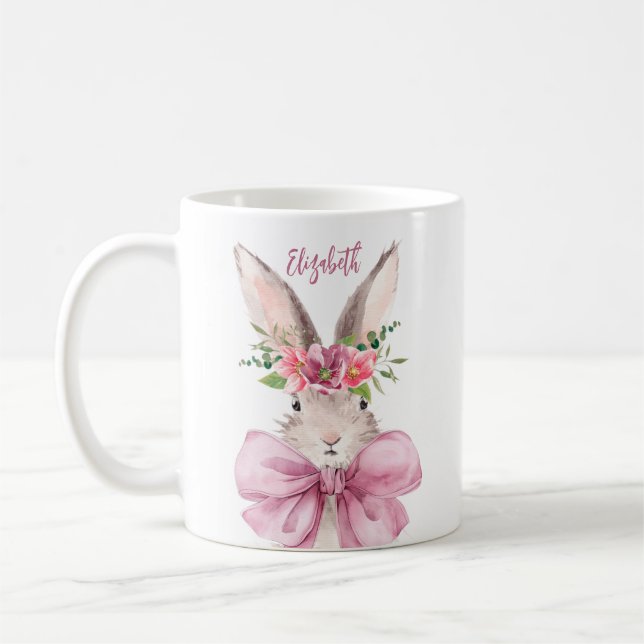 Taza De Café Elegante conejo de arco rosado (Izquierda)