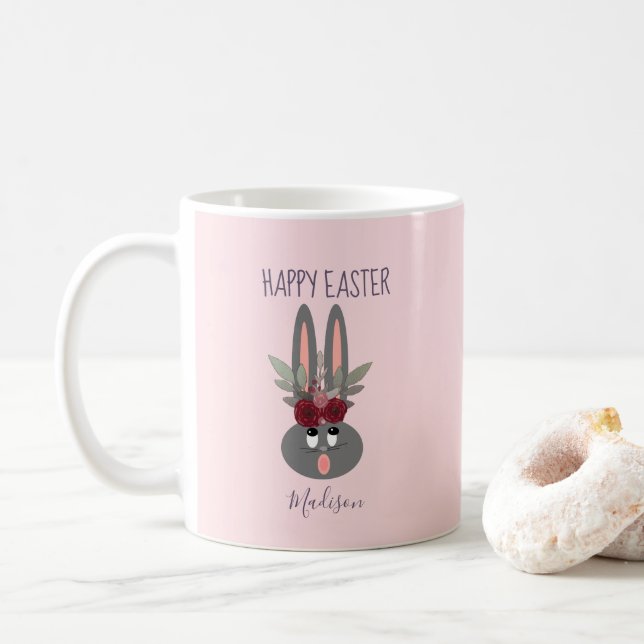 Taza De Café Elegante conejo Rubor Pink Easter Personalizado (Con donut)
