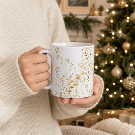 Taza De Café Elegante Confeti de Estrella Dorada Navidad
