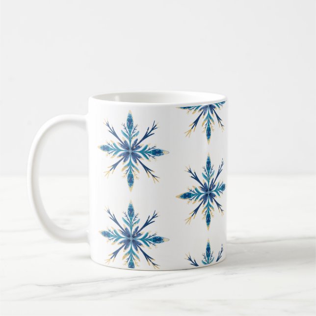 Taza De Café Elegante copo de nieve con pintura azul y oro (Izquierda)