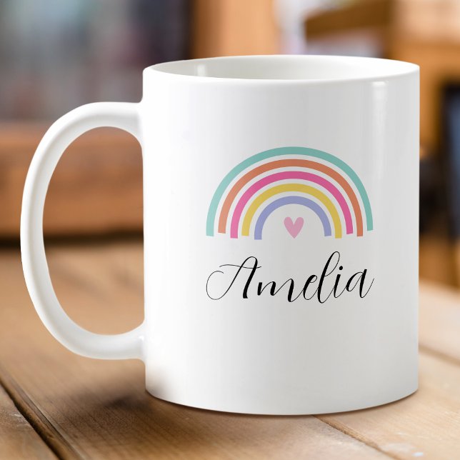Taza De Café Elegante corazón de amor arcoiris Nombre personali (Subido por el creador)