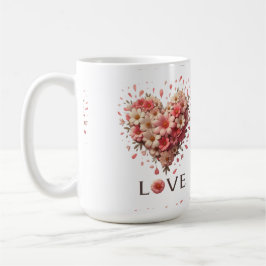 Taza De Café Elegante Corazón Floral Rosa Romántico Día de San 