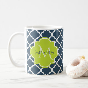 Taza De Café Elegante cuatrefoil verde de la Marina Monográfica