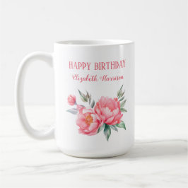 Taza De Café Elegante cumpleaños botánico del Peón Rosa