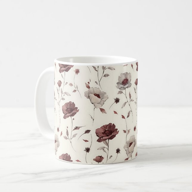 Taza De Café Elegante Cute Sofisticado Rústico Romántico Floral (Anverso izquierdo)