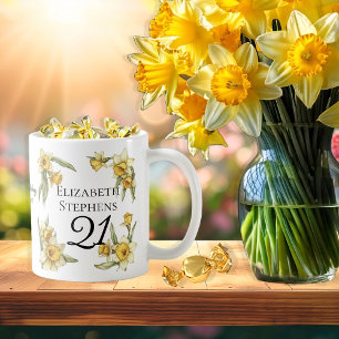 Taza De Café Elegante Daffodils Amarillo Floral 21º cumpleaños