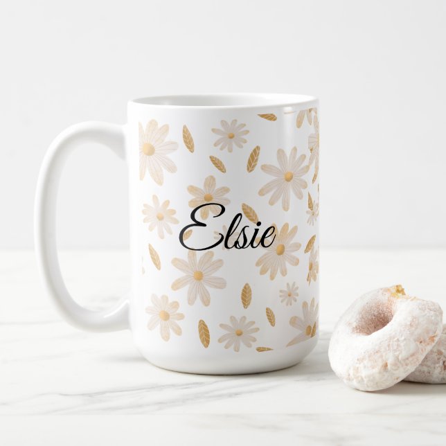 Taza De Café Elegante Daisy Hues Mug Personalizado (Con donut)