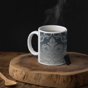 Taza De Café Elegante Damasco Real Gris y Taupe