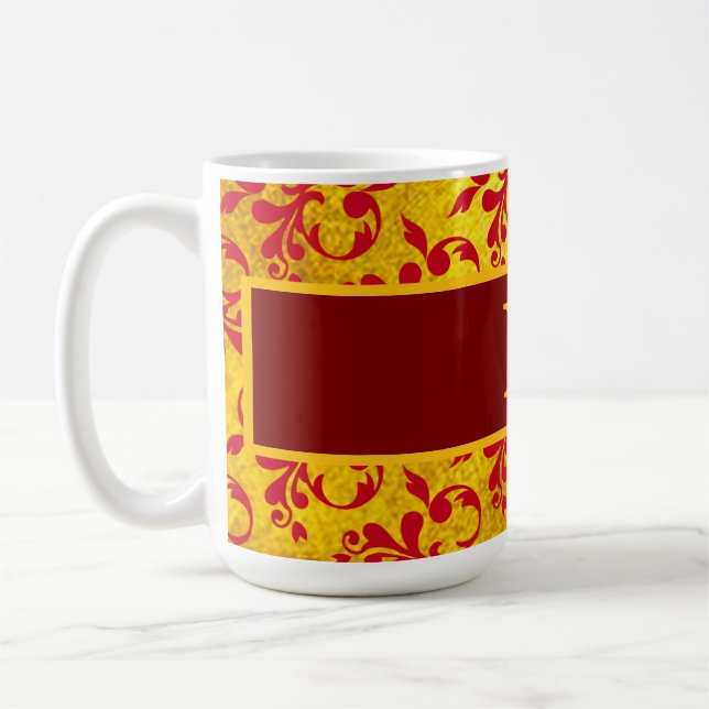 Taza De Café Elegante Damasco Rojo y Textura de Oro (Izquierda)