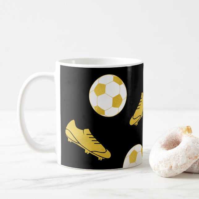 Taza De Café Elegante de oro Clásico de fútbol limpia bolas neg (Con donut)