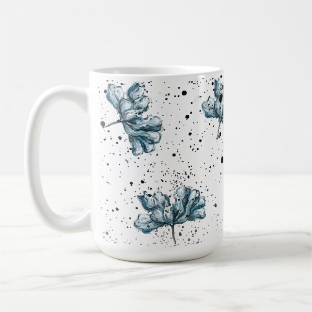 Taza De Café Elegante diseño azul de acero Floral (Izquierda)