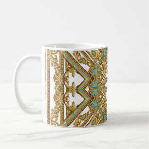 Taza De Café Elegante diseño barroco dorado, ornamental.