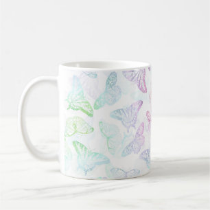 Taza De Café Elegante diseño de glam de mariposa Purpurina azu