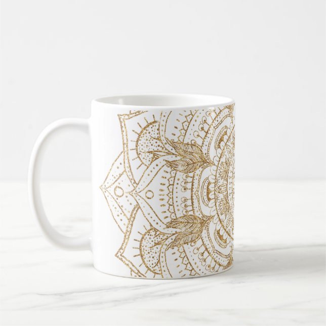 Taza De Café Elegante diseño de manada blanca y dorada (Izquierda)