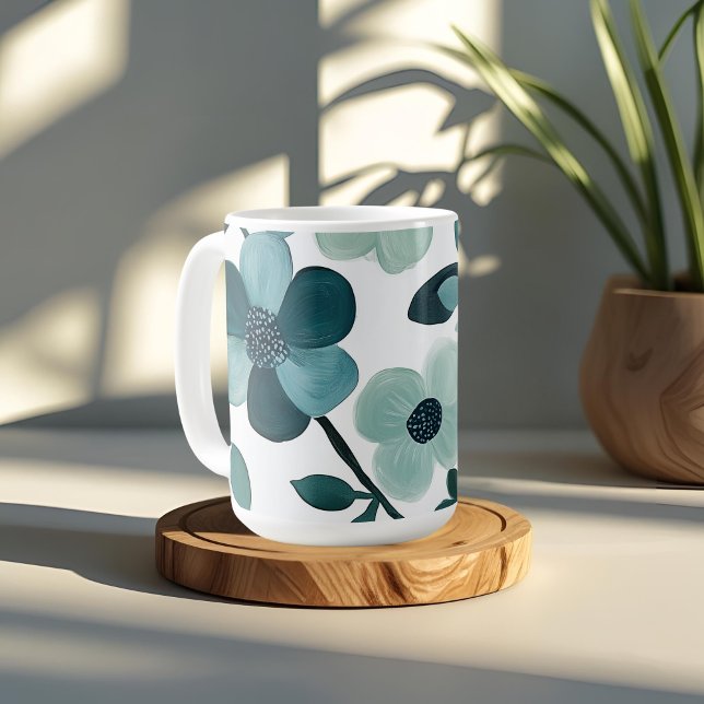 Taza De Café Elegante Diseño de Mug de Patrón Floral de Blue Aq (Subido por el creador)