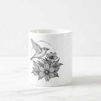 Taza De Café Elegante diseño de pájaro y flor café Mug
