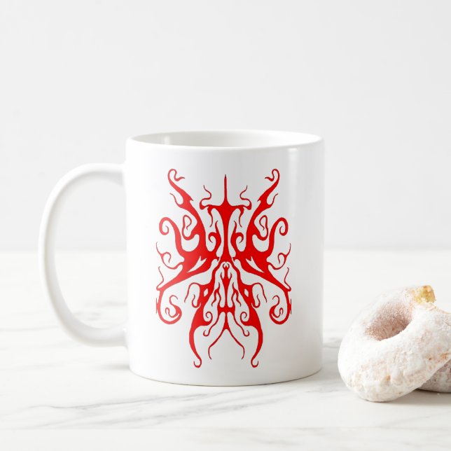 Taza De Café Elegante diseño de tatuaje tribal - rojo (Con donut)