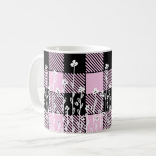Taza De Café Elegante doodle de color rosa negro de estampado d