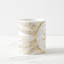 Taza De Café Elegante Doodles dorados Sun Moon Mandala Diseño
