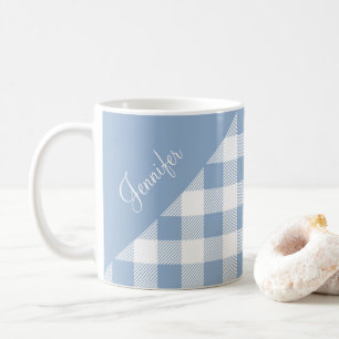 Taza De Café Elegante Dusty Blue Gingham Plaid Pattern Name