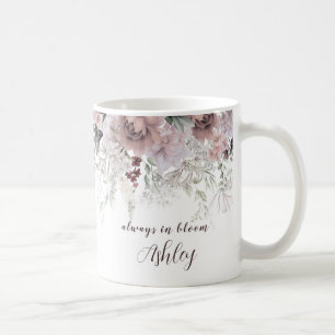 Taza De Café Elegante Dusty Pink Floral First Name