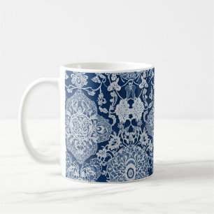 Taza De Café Elegante efecto de encaje floral en azul y blanco