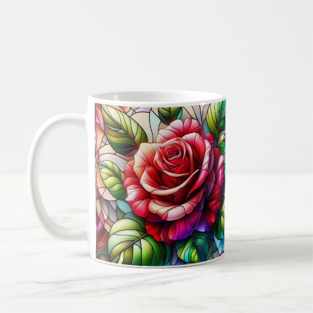 Taza De Café Elegante efecto de vidrio manchado de Rosa (Izquierda)