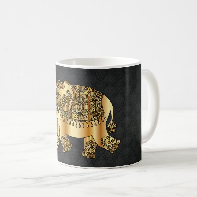 Taza De Café Elegante Elefante Floral de Paisley Gold, Damasco  (Anverso derecho)