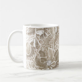 Taza De Café Elegante encaje beige con diamante