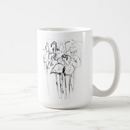 Taza De Café Elegante Esbozo de Reloj Flamingo
