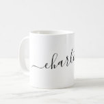 Taza De Café Elegante escritura minimalista moderna personaliza<br><div class="desc">Taza de café con nombre personalizado en escritura elegante en blanco</div>