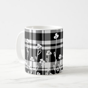 Taza De Café Elegante estampado de yeso blanco negro floral