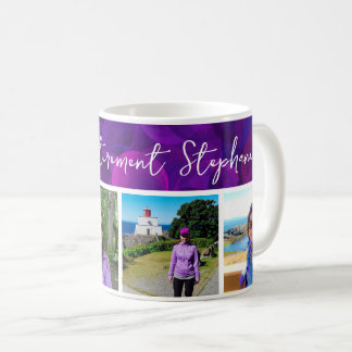Taza De Café Elegante Estandarte Morado 4 Fotos Feliz Jubilació